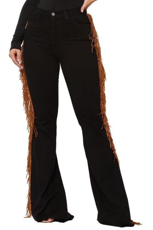 Black Fringe Bottom Jeans