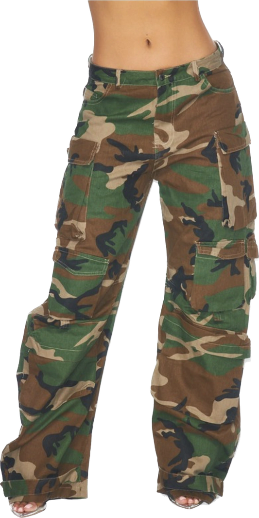 Wide Leg Camo Cargo Pants (Pre-Order 04-30-23)